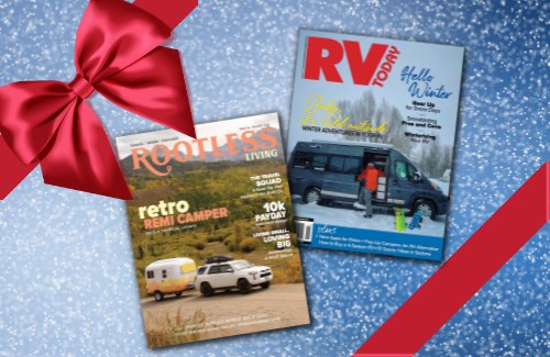 RV Today and Rootless Living magazine covers holiday gift idea