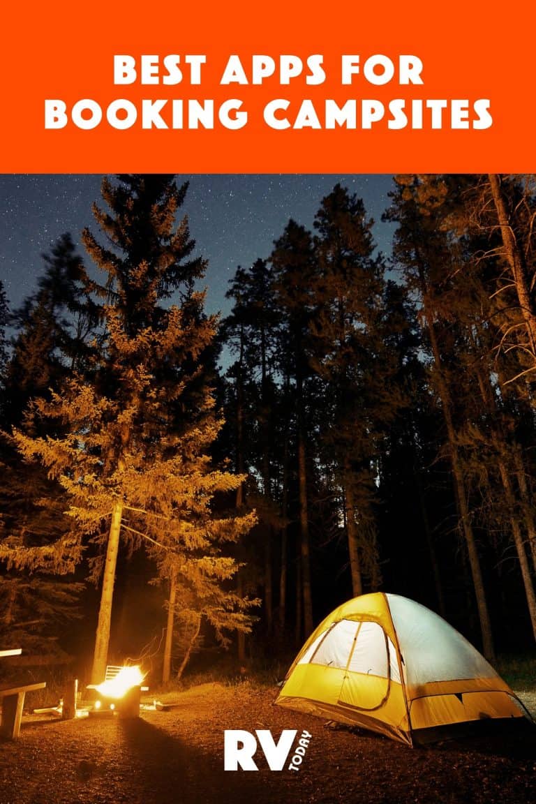 A tent is camped by a campfire | Pinterest Pin | RV Today