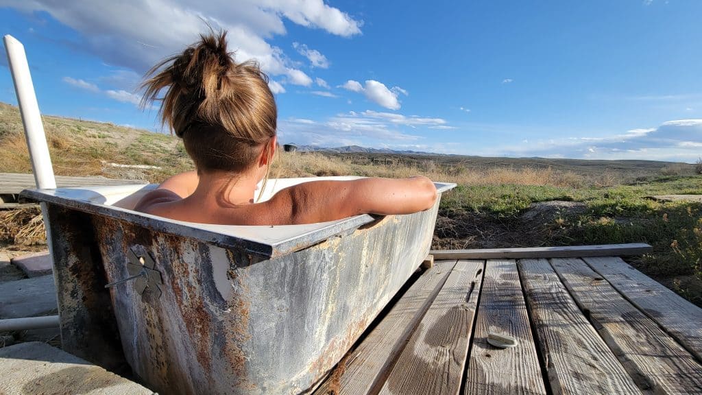 Boondocking allows for epic experiences like this hot springs soak in Nevada | Photo: Jess Stiles | RV Today